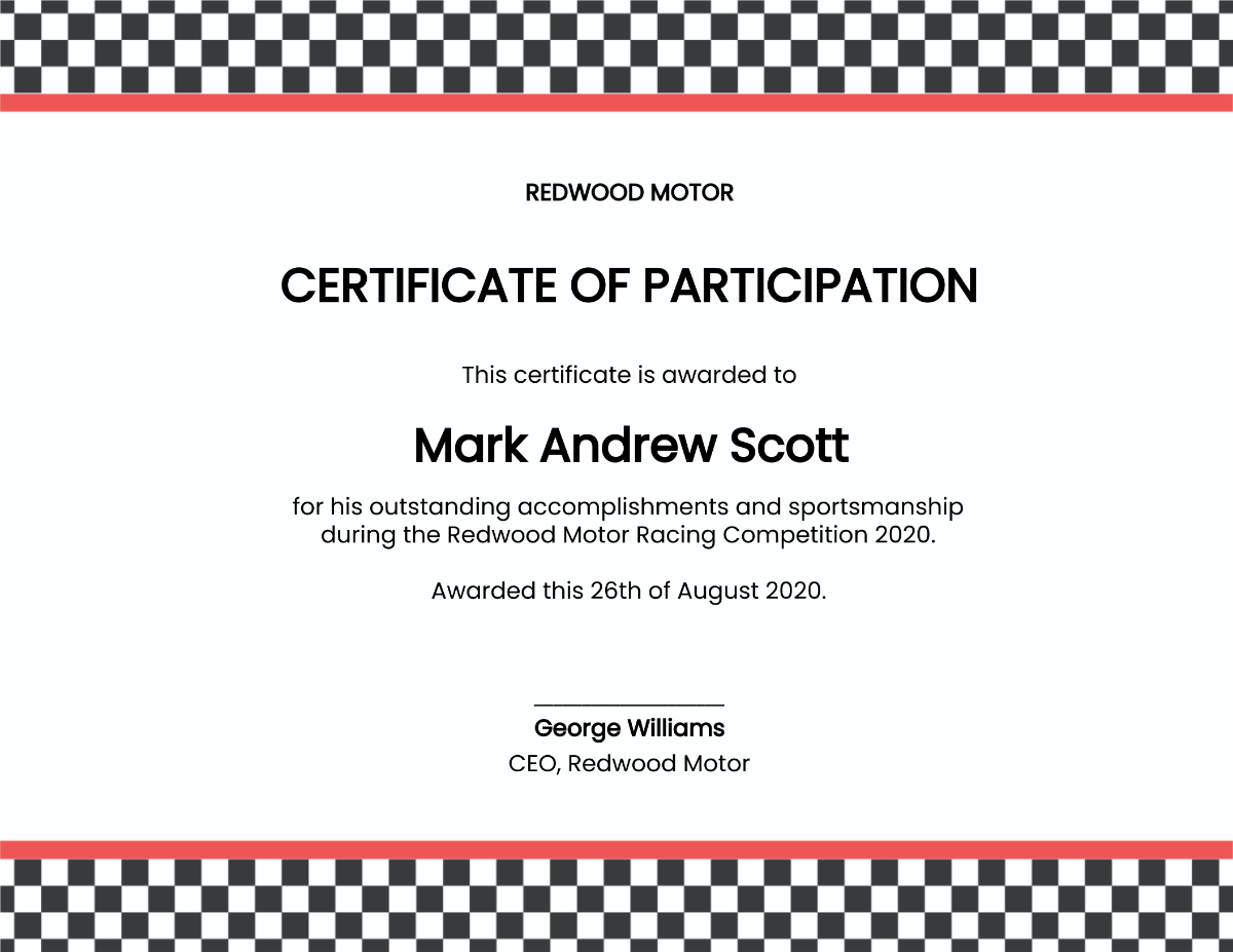 Motorsport Certificate Template
