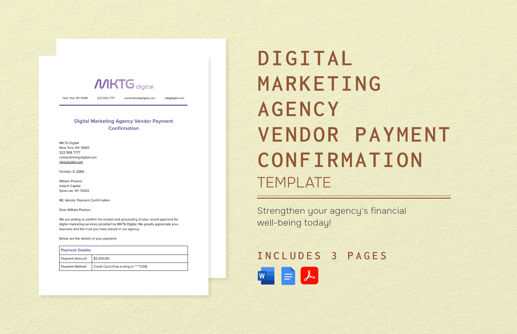 Digital Marketing Agency Vendor Payment Confirmation Template