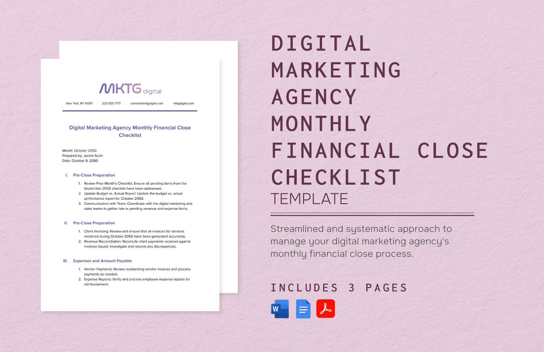 Digital Marketing Agency Monthly Financial Close Checklist Template in Word, Google Docs, PDF
