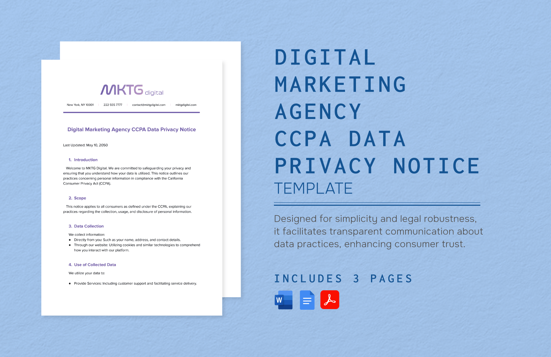 Digital Marketing Agency CCPA Data Privacy Notice Template in Word, Google Docs, PDF