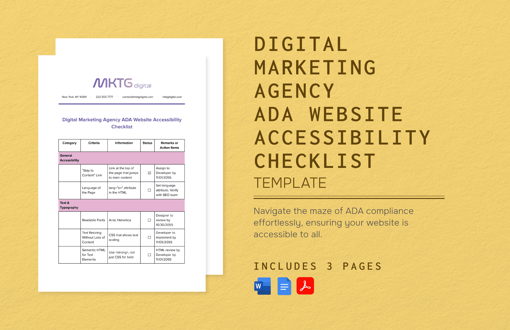Digital Marketing Agency ADA Website Accessibility Checklist Template