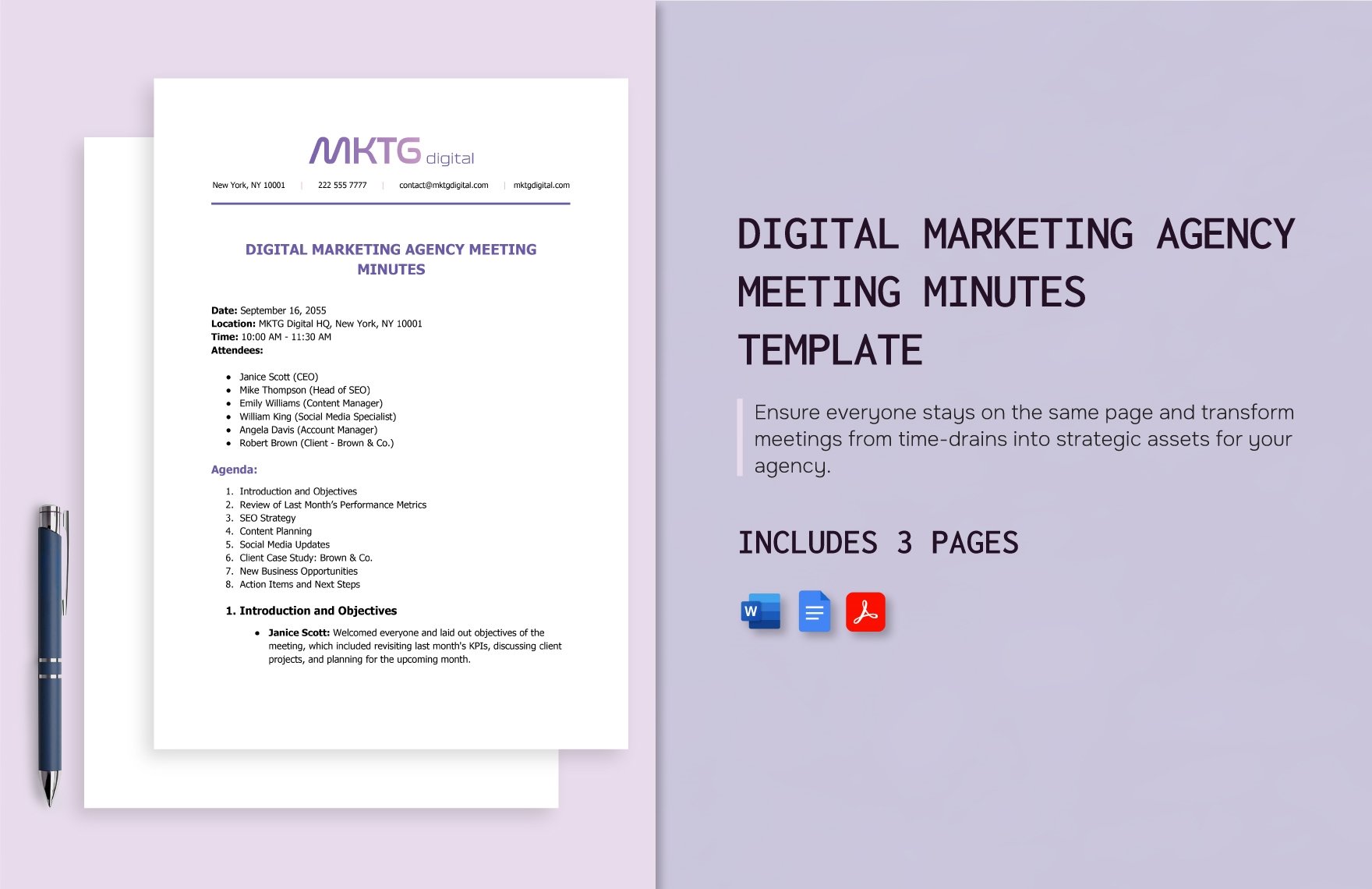 Digital Marketing Agency Meeting Minutes Template