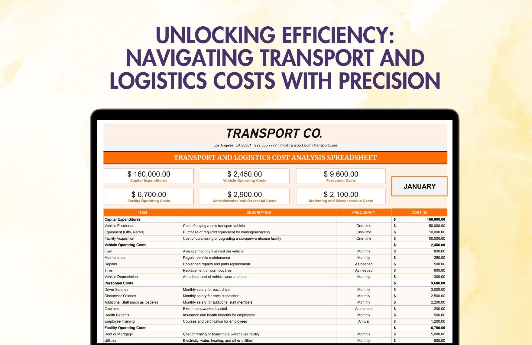 Transport and Logistics Cost Analysis Spreadsheet Template