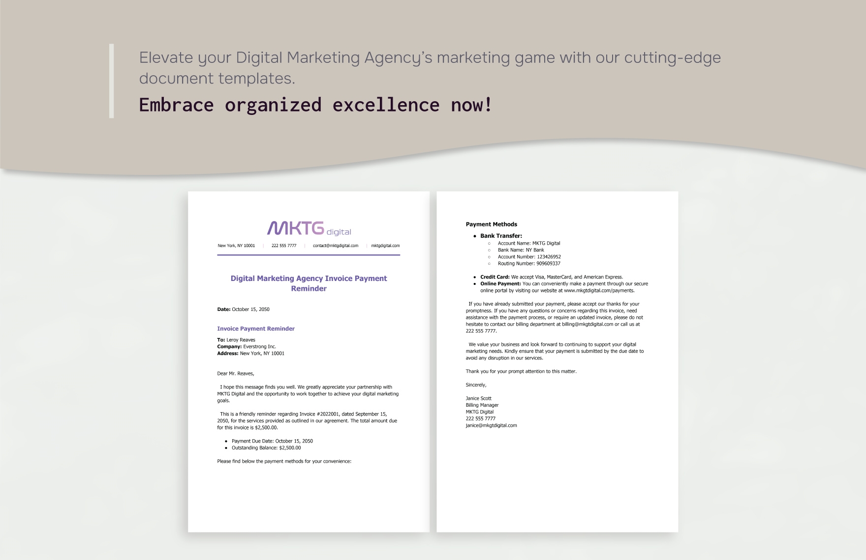 Digital Marketing Agency Invoice Payment Reminder Template