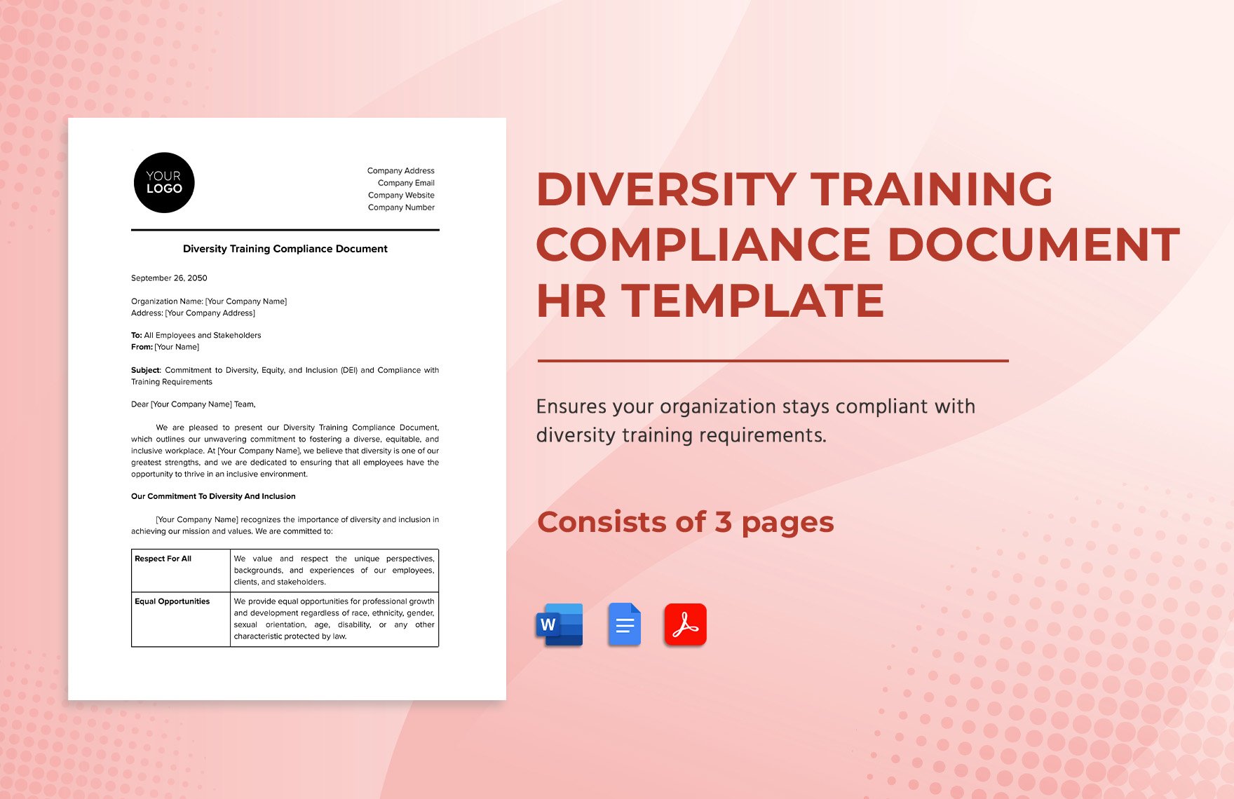 Diversity Training Compliance Document HR Template in Word, Google Docs, PDF
