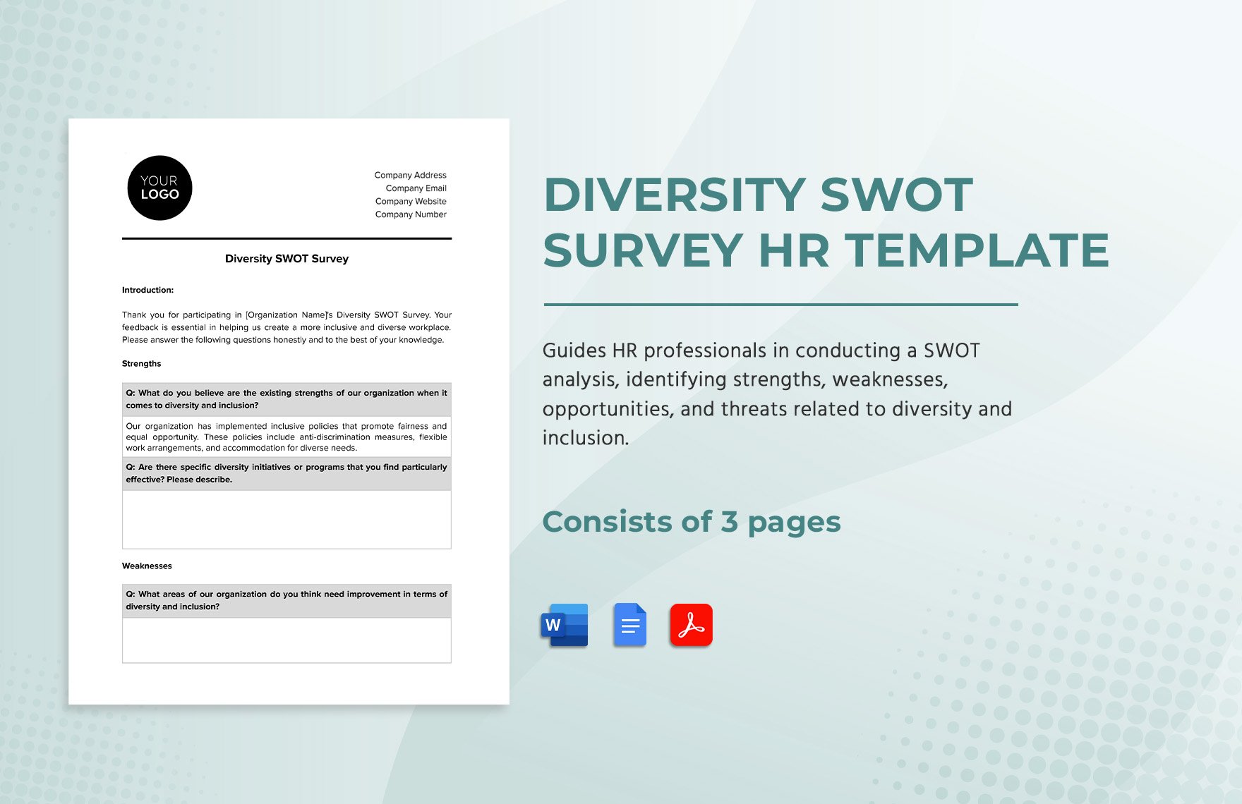 Diversity SWOT Survey HR Template in Word, Google Docs, PDF