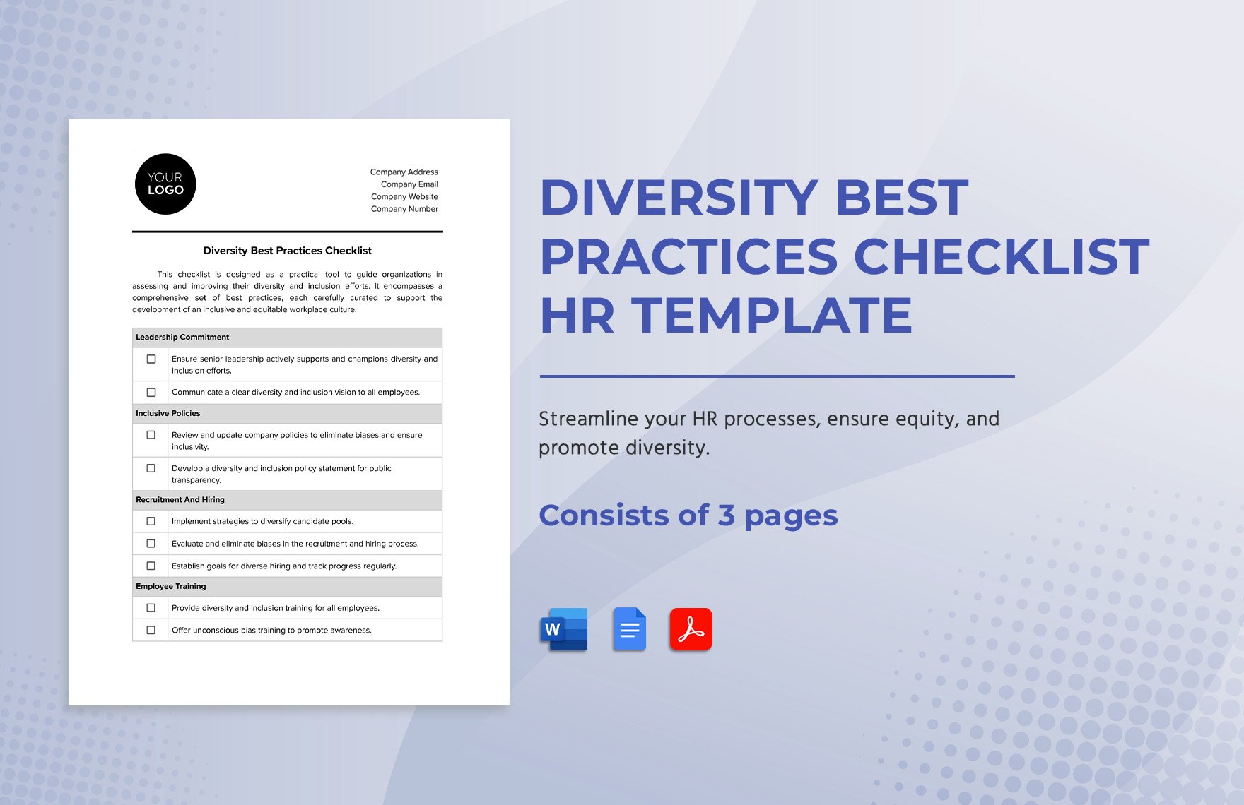 Diversity Best Practices Checklist HR Template