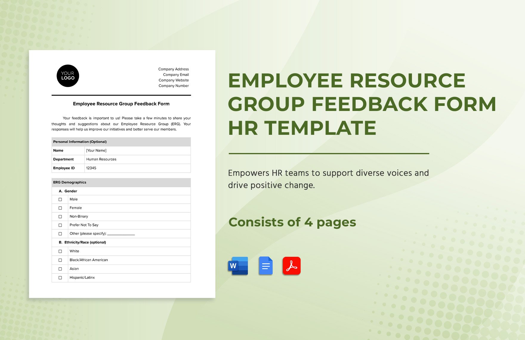 Employee Resource Group Feedback Form HR Template in Word, Google Docs, PDF