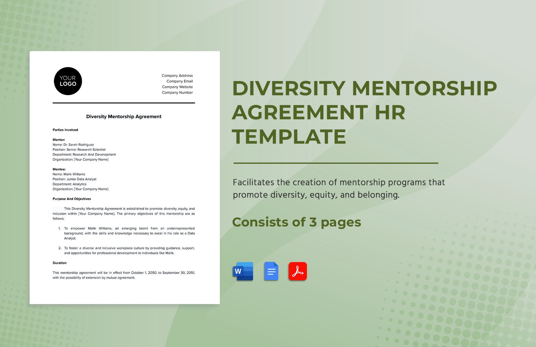 Diversity Mentorship Agreement HR Template in Word, Google Docs, PDF