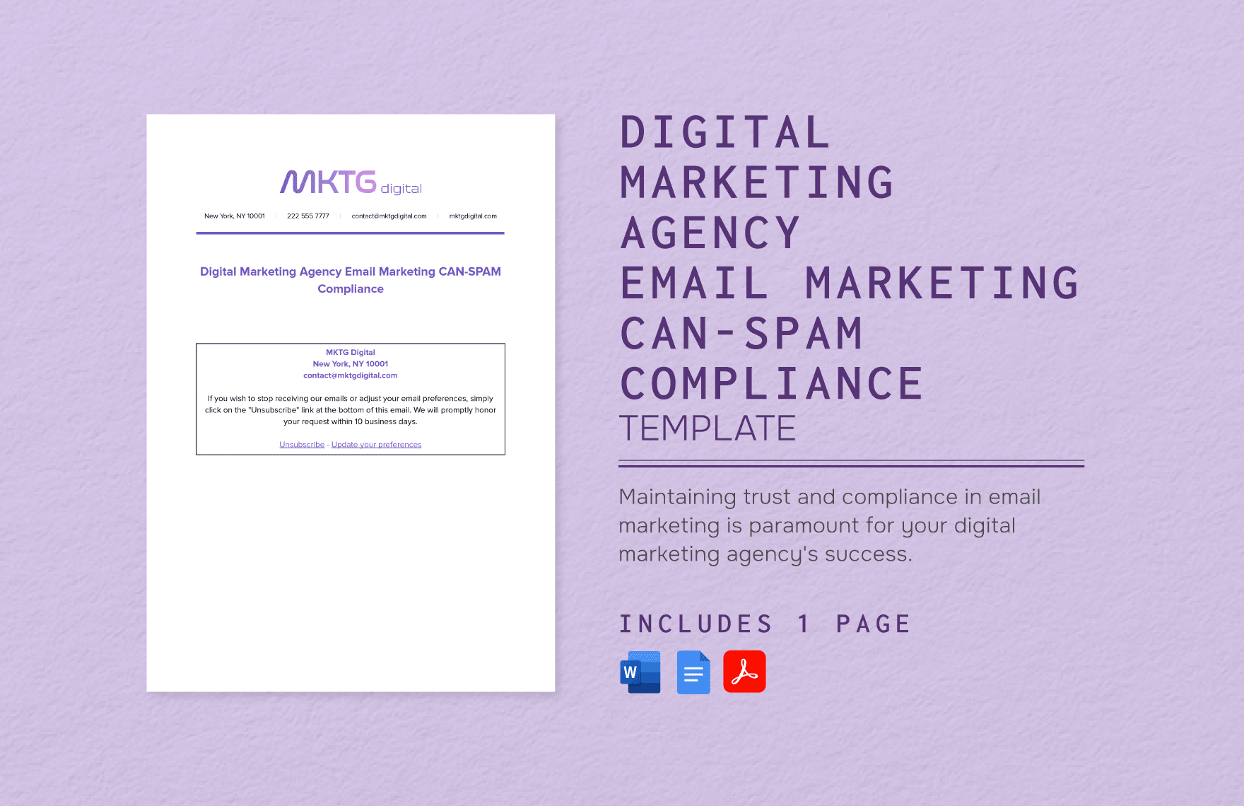 Digital Marketing Agency Email Marketing CAN-SPAM Compliance Template in Word, Google Docs, PDF