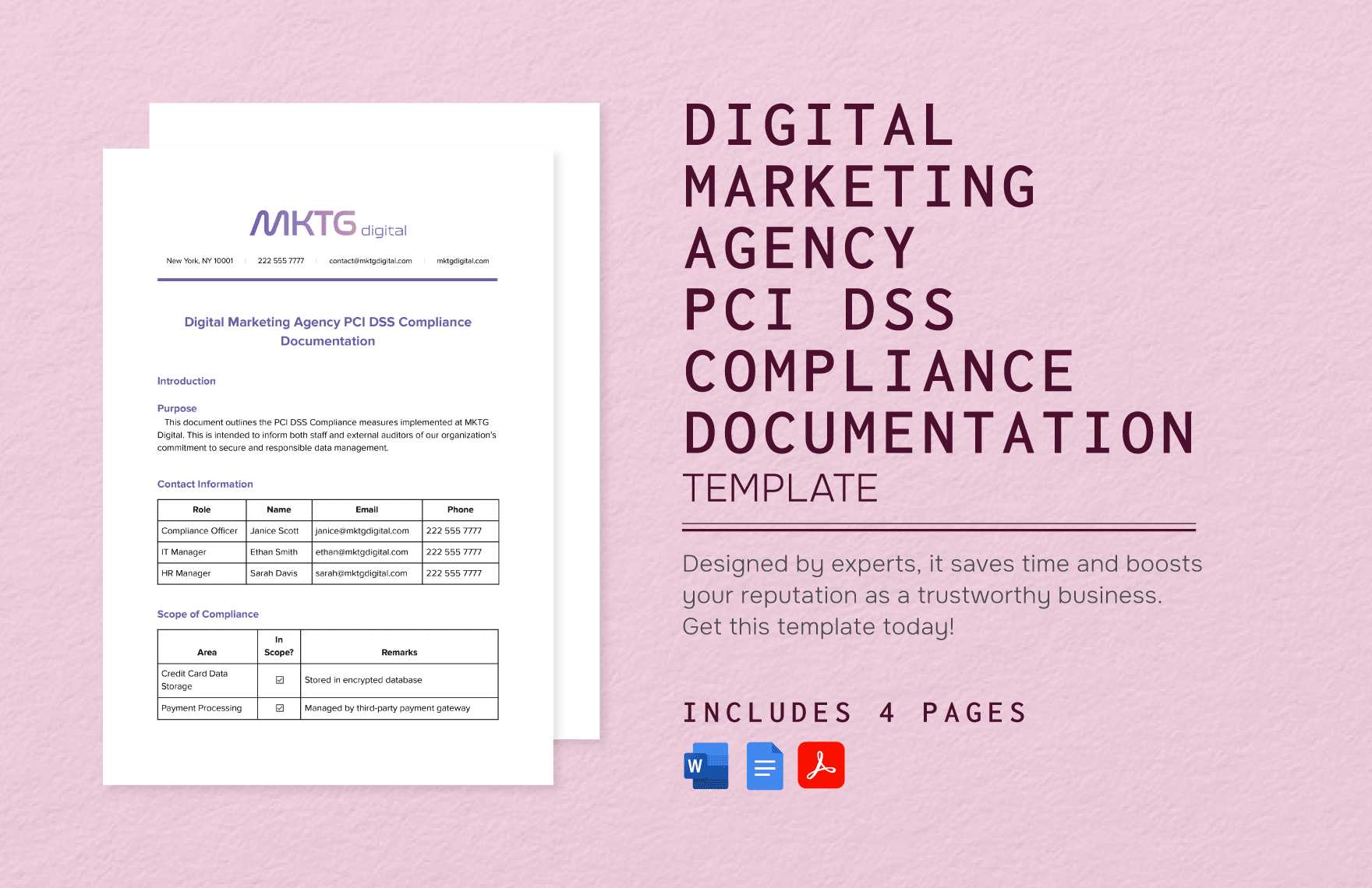 Digital Marketing Agency PCI DSS Compliance Documentation Template in Word, Google Docs, PDF