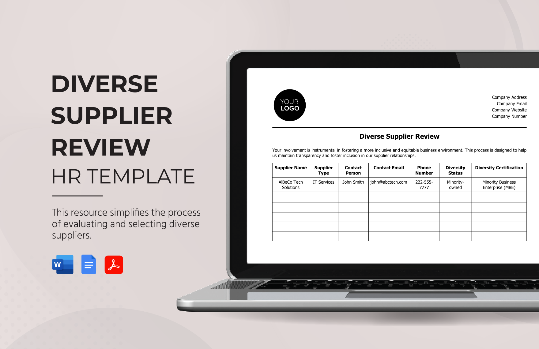 Diverse Supplier Review HR Template in Word, Google Docs, PDF
