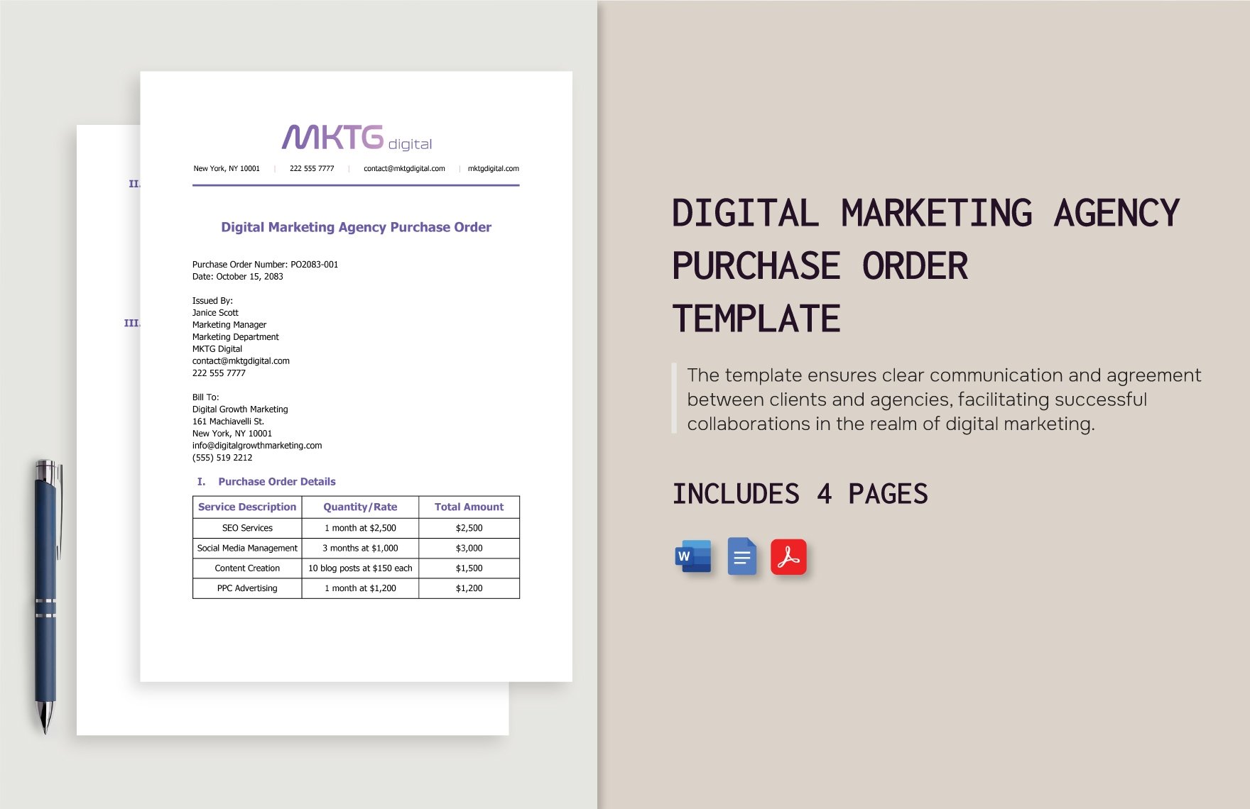 Digital Marketing Agency Purchase Order Template