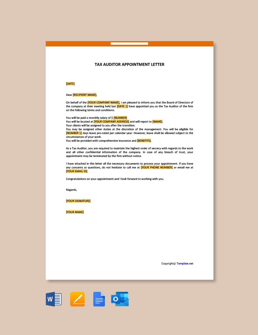 Free Tax Auditor Appointment Letter Template