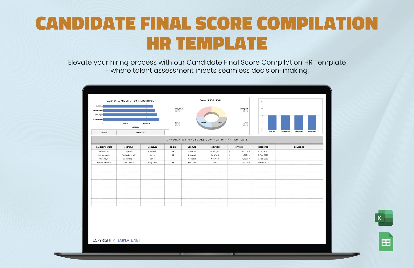 Candidate Final Score Compilation HR Template in Excel, Google Sheets