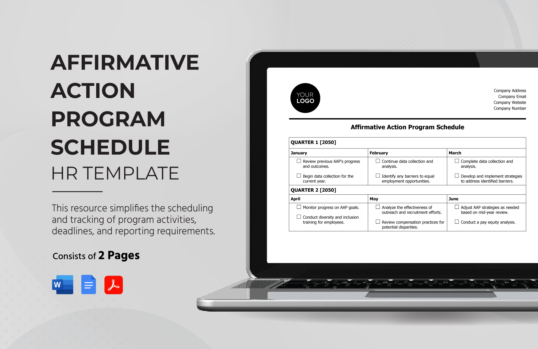 Affirmative Action Program Schedule HR Template