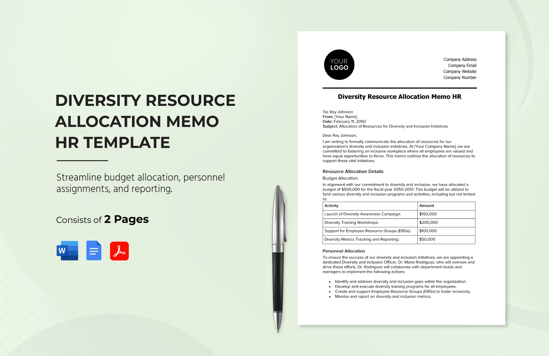 Diversity Resource Allocation Memo HR Template in Word, Google Docs, PDF
