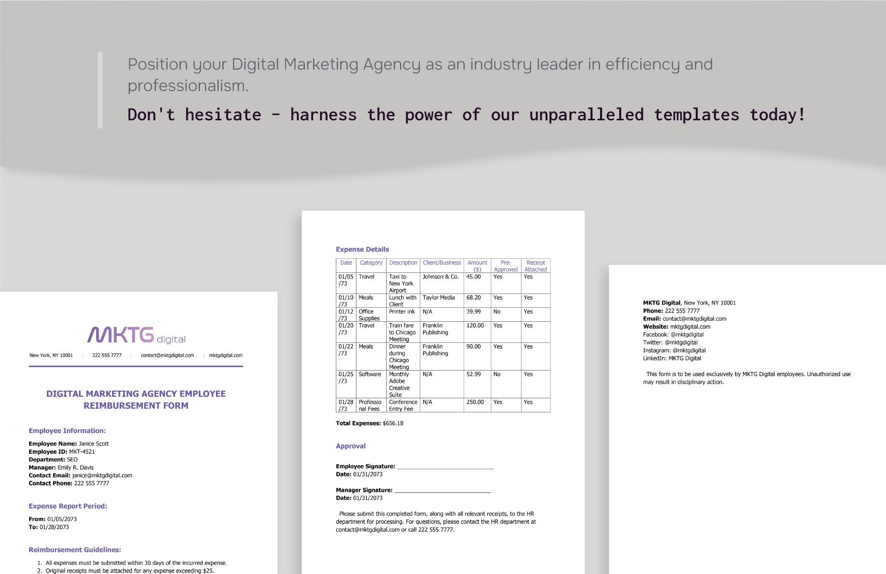 Digital Marketing Agency Employee Reimbursement Form Template