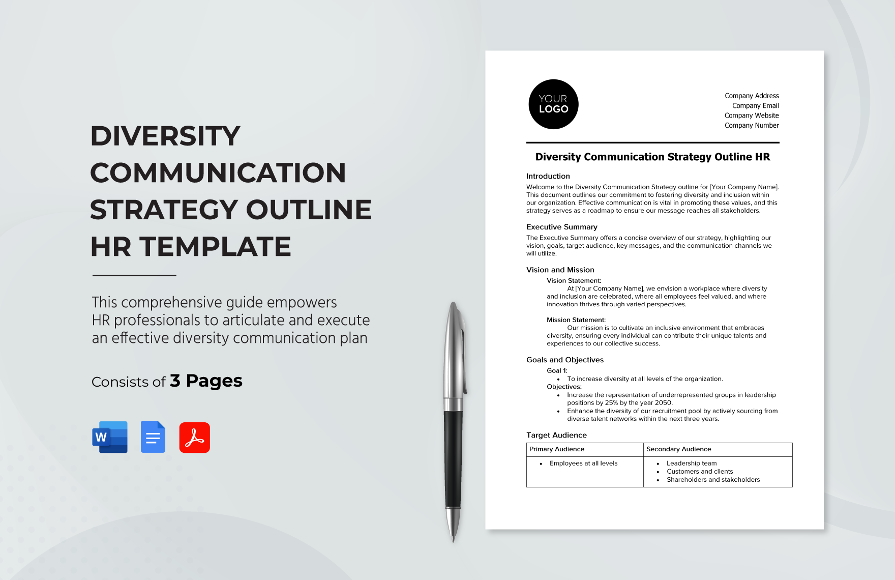 Diversity Communication Strategy Outline HR Template in Word, Google Docs, PDF