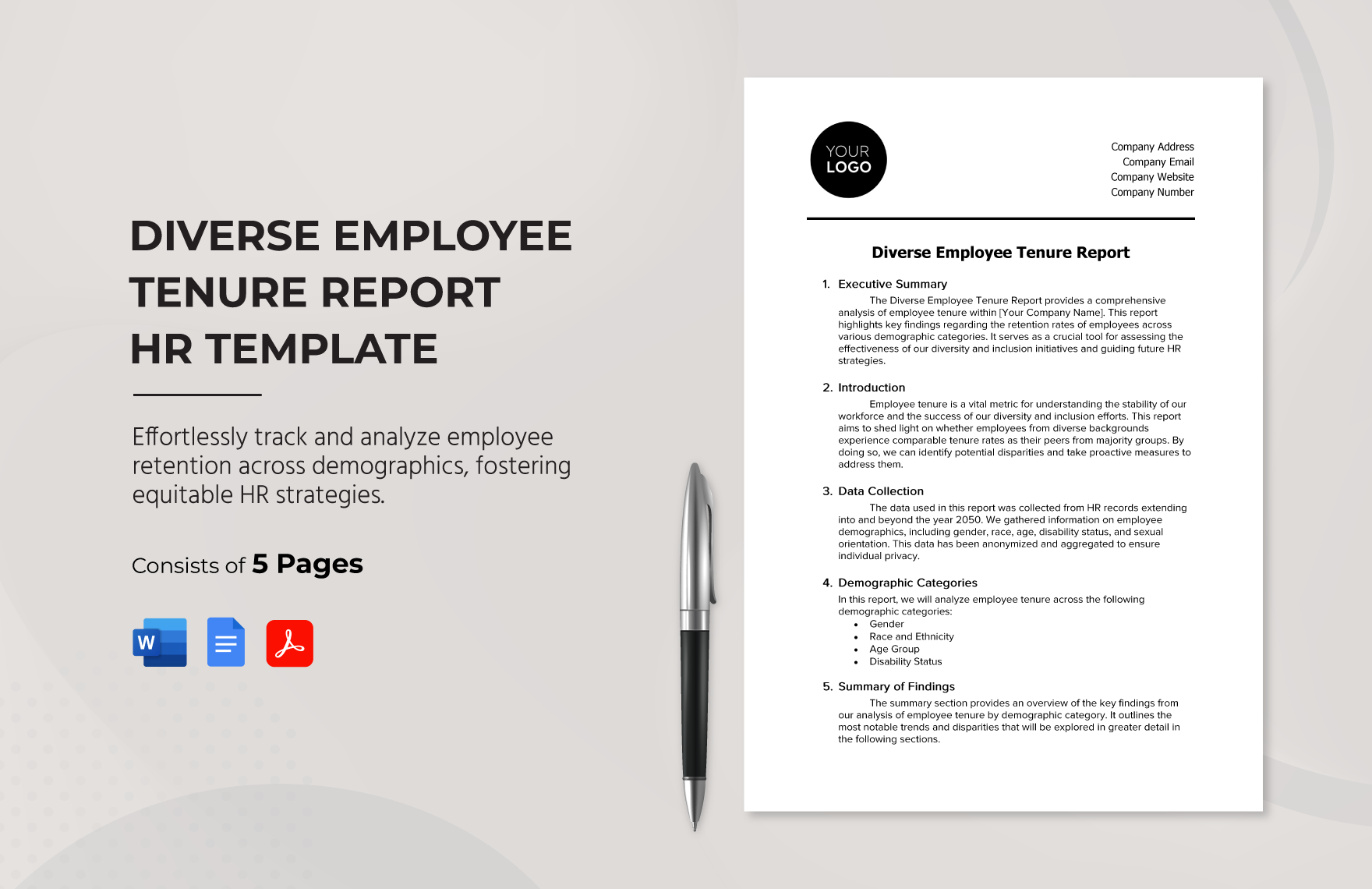 Diverse Employee Tenure Report HR Template