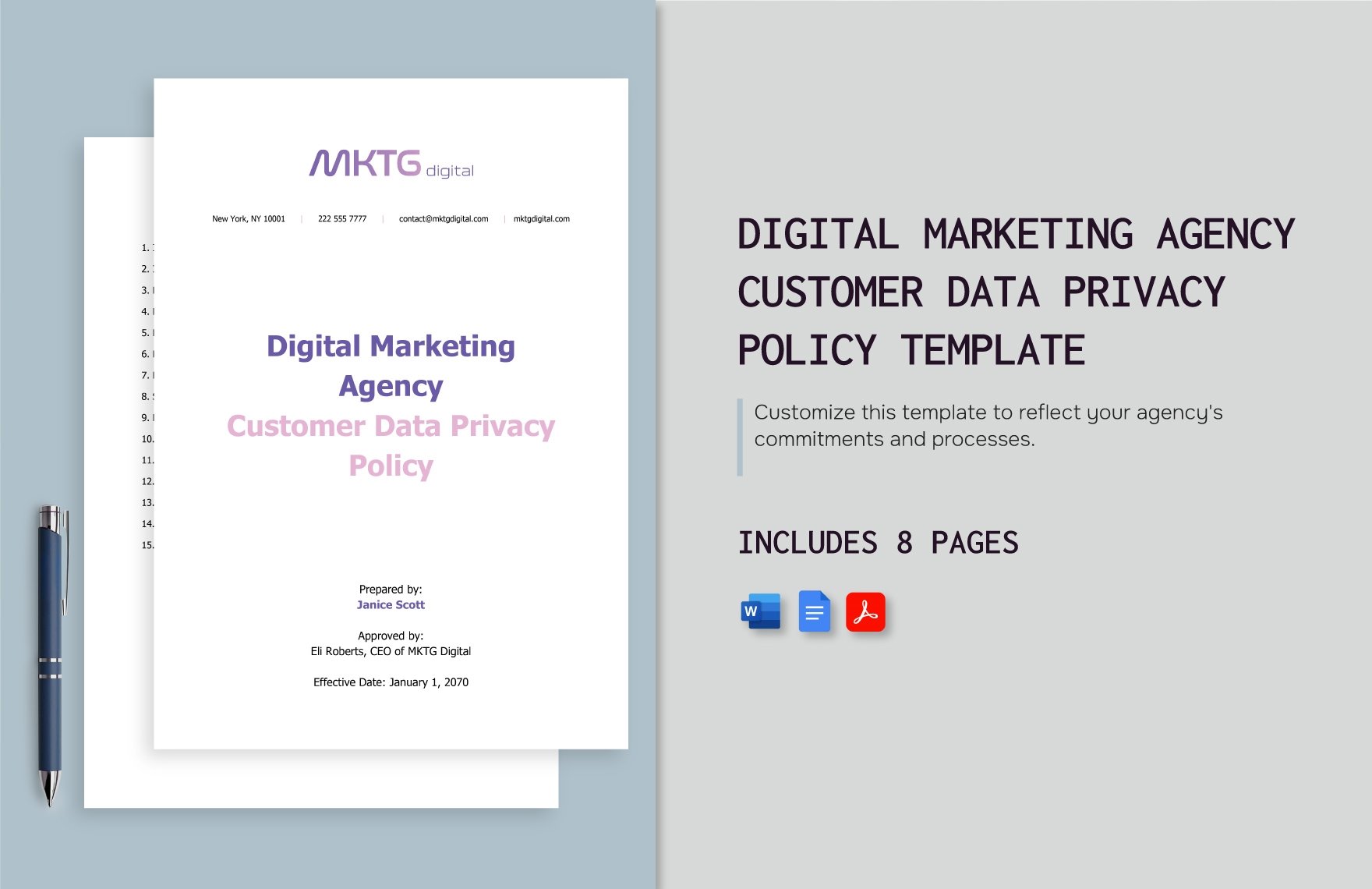 Digital Marketing Agency Customer Data Privacy Policy Template in Word, Google Docs, PDF
