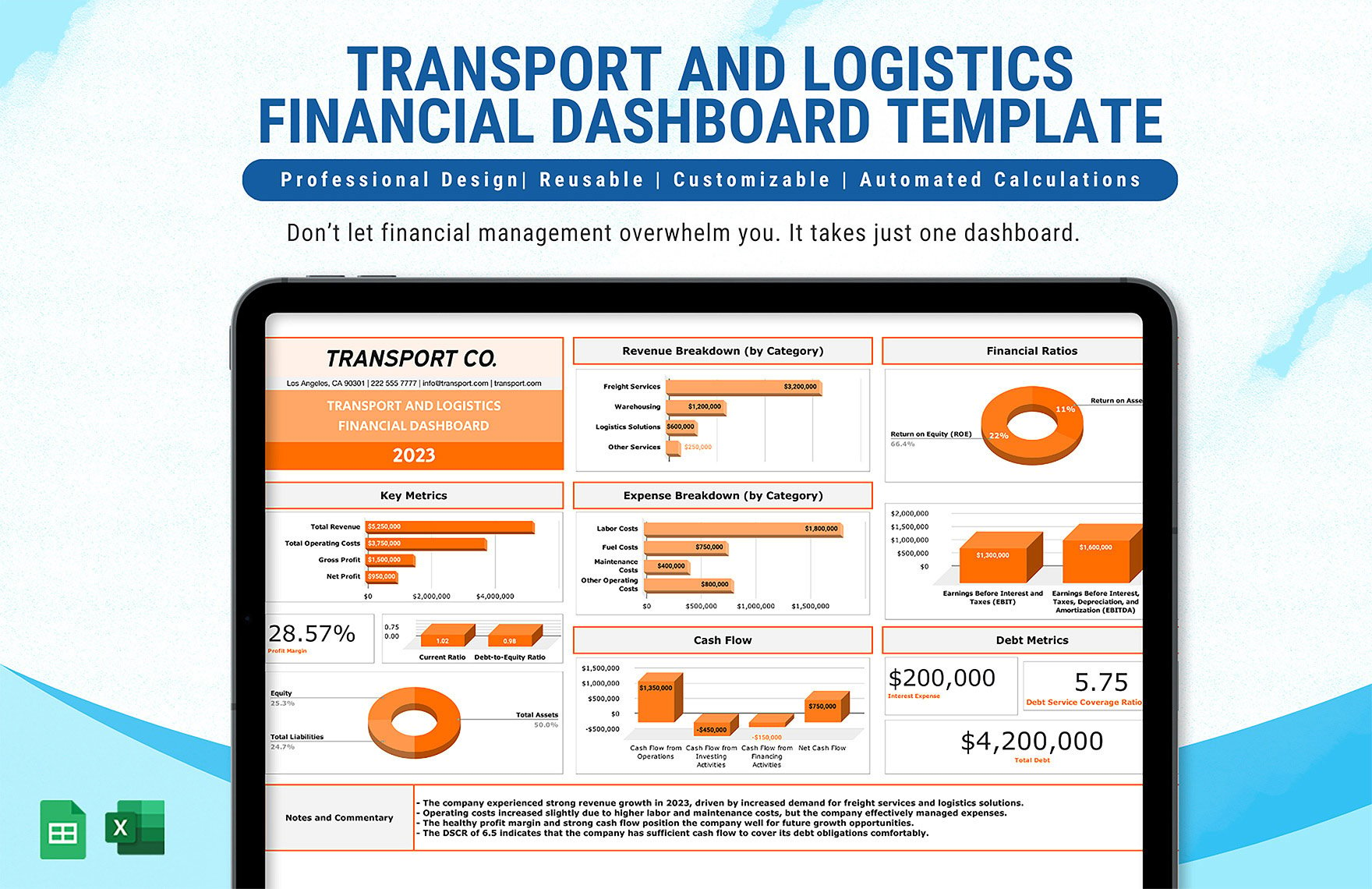 Transport and Logistics Financial Dashboard Template