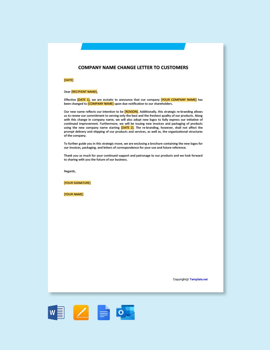 Company Name Change Letter To Customers Template