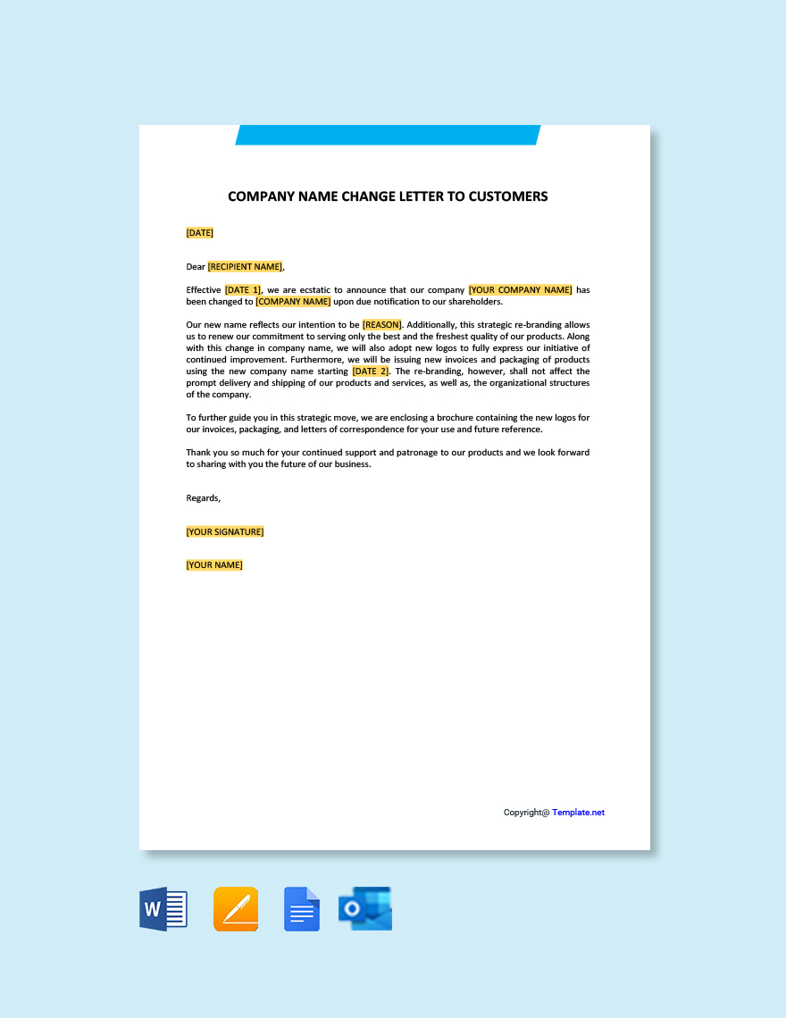 Company Name Change Letter To Customers in Google Docs, Word, Pages, Outlook, PDF - Download | Template.net