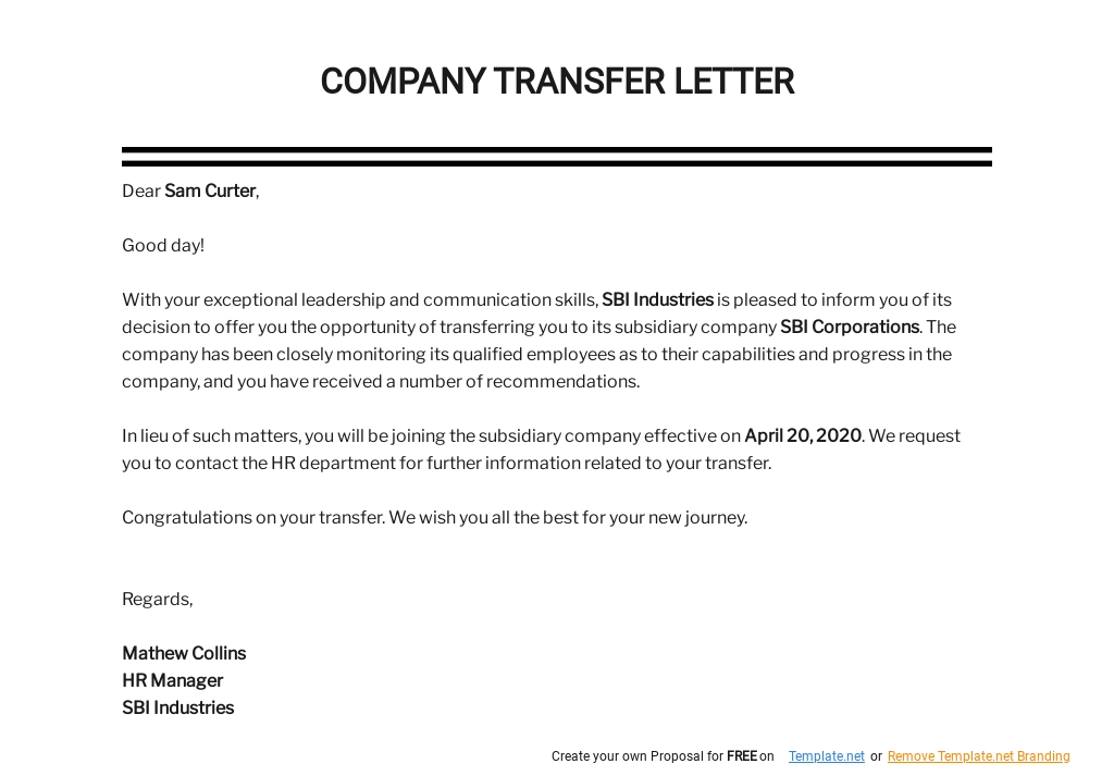 Free Company Transfer Letter Template.jpe