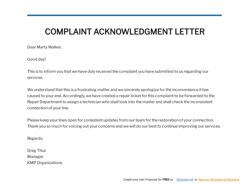 Complaint Acknowledgment Letter Template.jpe