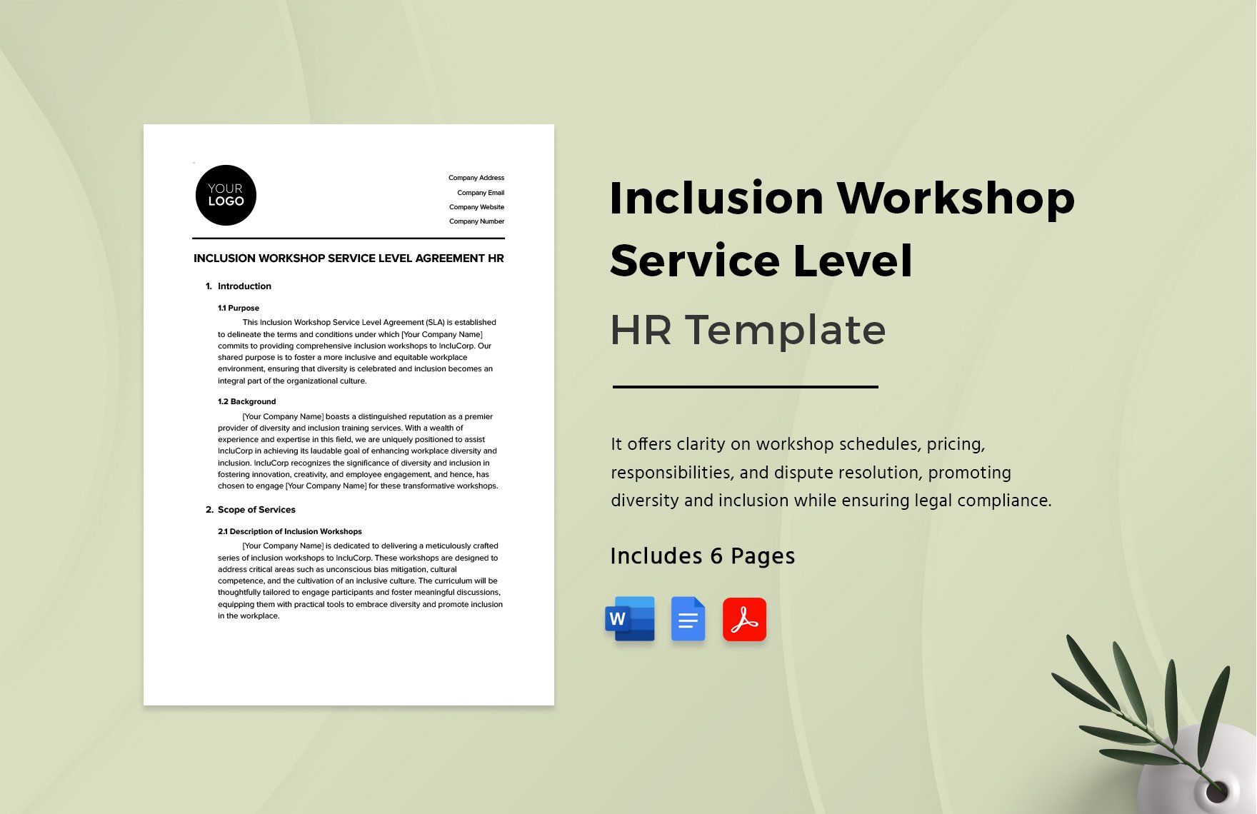 Inclusion Workshop Service Level Agreement HR Template in Word, Google Docs, PDF