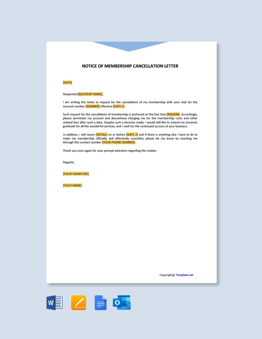 Free Notice Of Membership Cancellation Letter Template