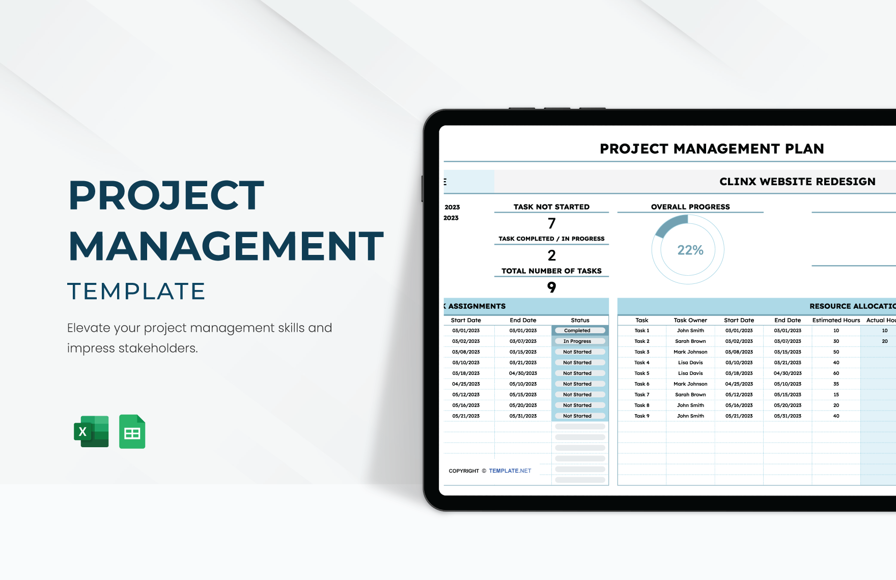 Free Project Management Template in Excel, Google Sheets