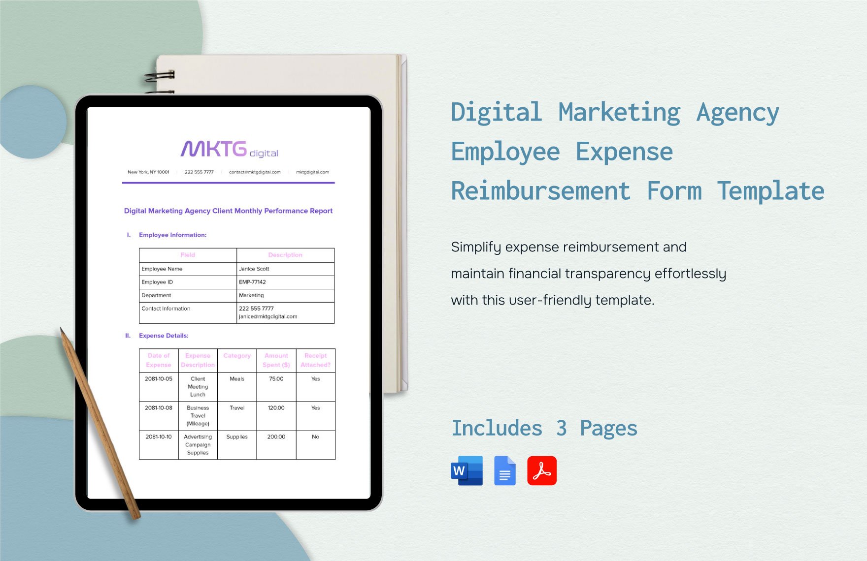 Digital Marketing Agency Employee Expense Reimbursement Form Template