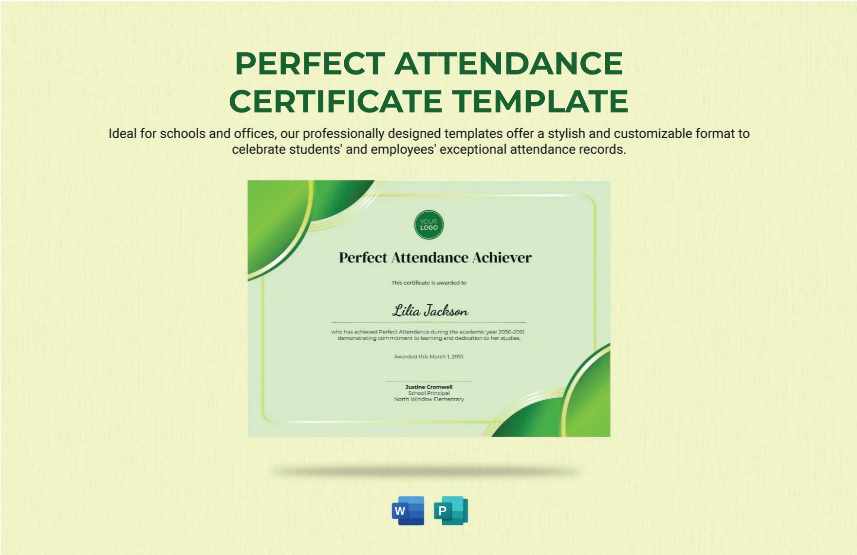 Free Perfect Attendance Certificate Template in Word, Publisher