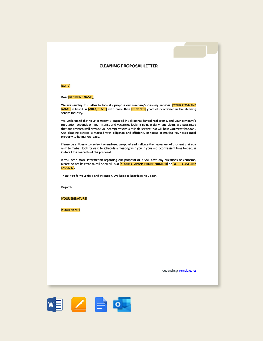 Cleaning Service Proposal Letter In Word Google Docs Pages PDF 