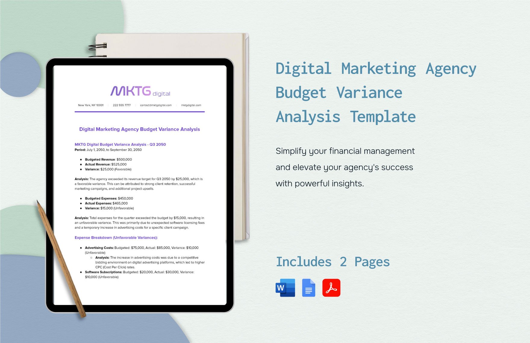 Digital Marketing Agency Budget Variance Analysis Template