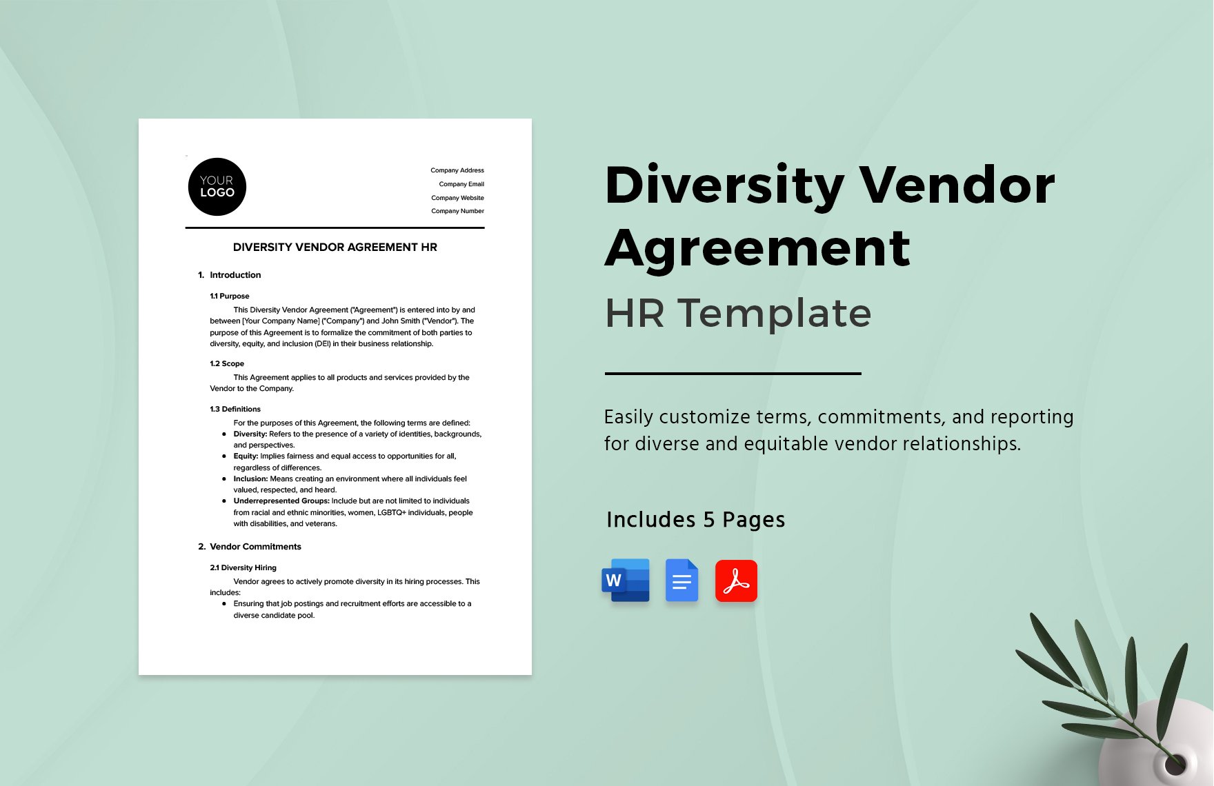 Diversity Vendor Agreement HR Template in Word, Google Docs, PDF