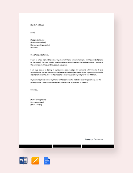 Award Nomination Letter Format