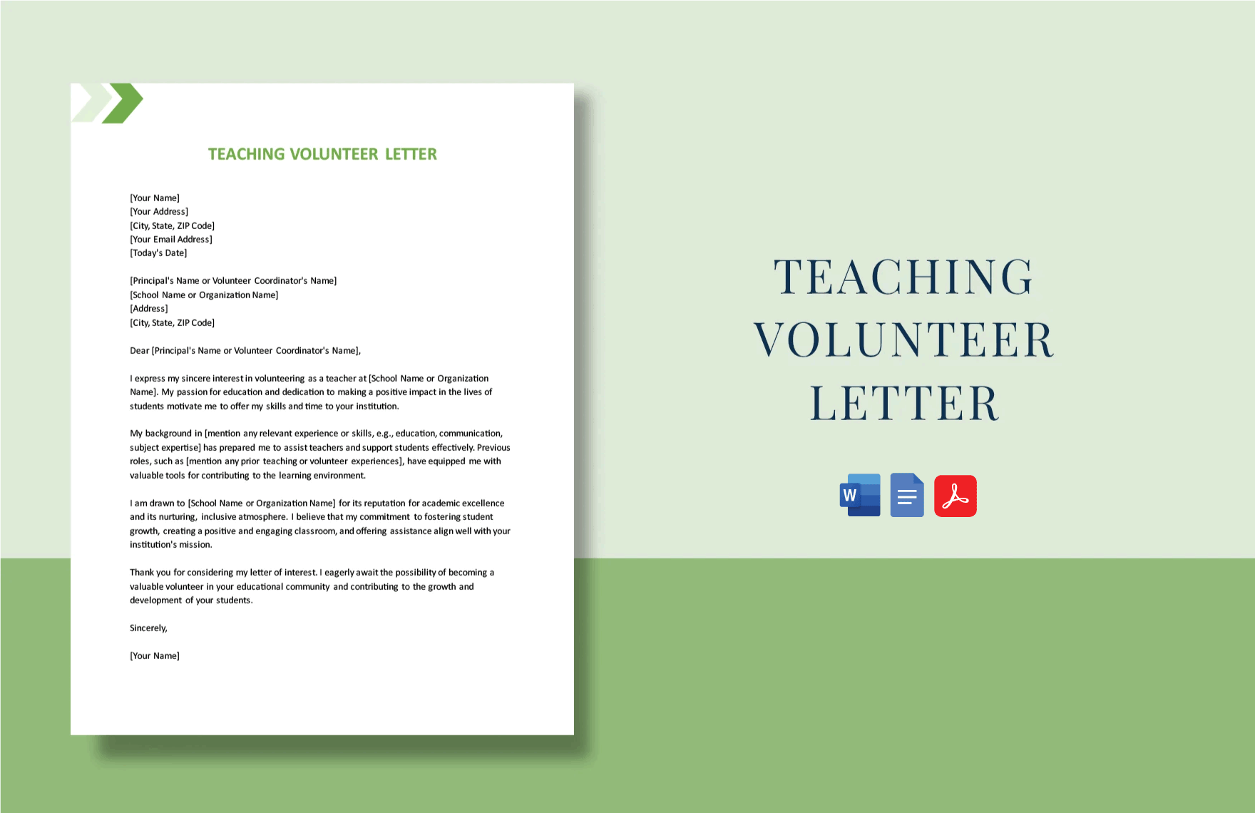 Teaching Volunteer Letter in Word, Google Docs, PDF