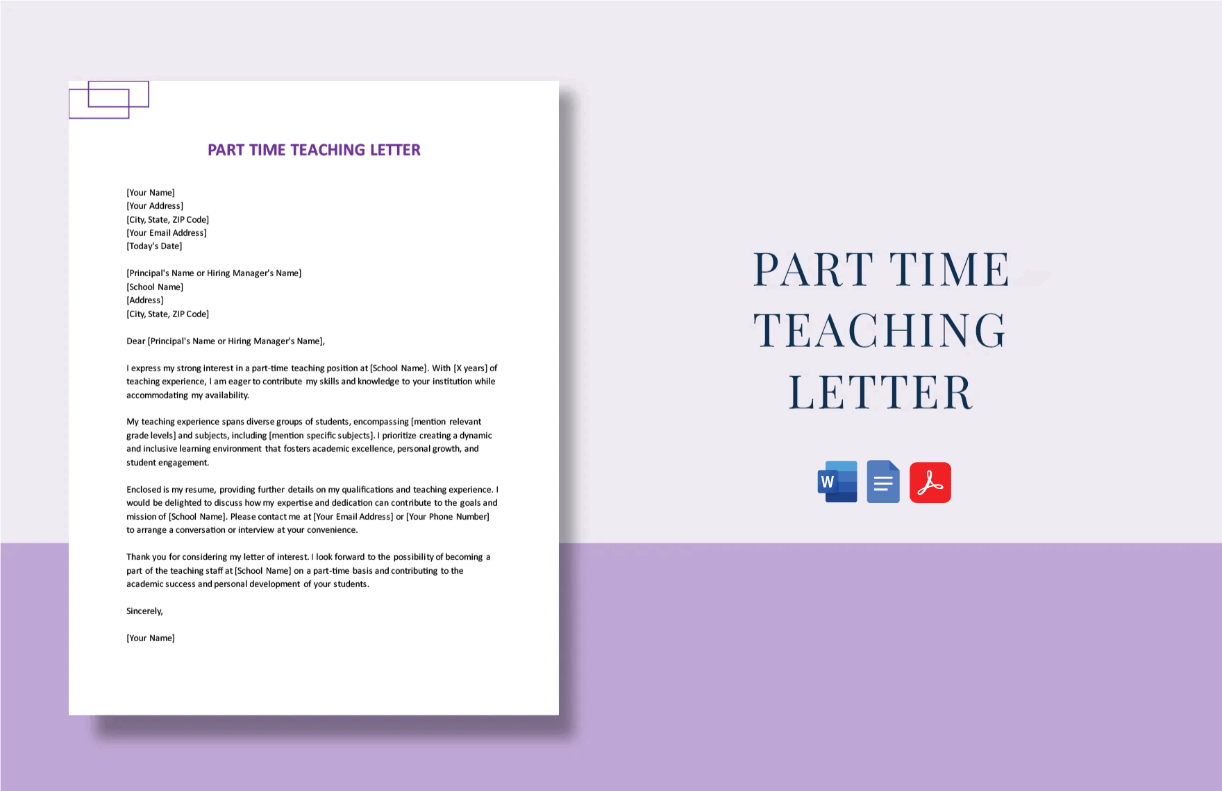 Part Time Teaching Letter in Word, Google Docs, PDF