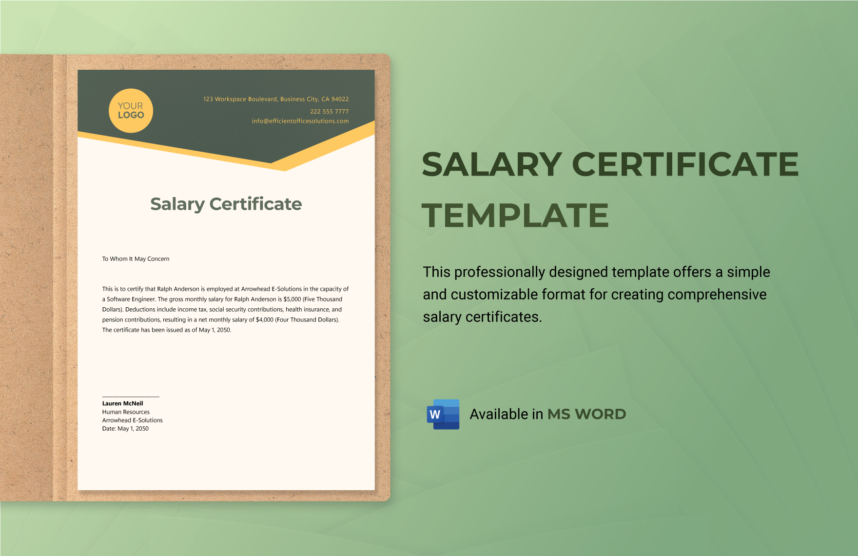 Editable Salary Certificate Template - Download in Word, Apple Pages ...