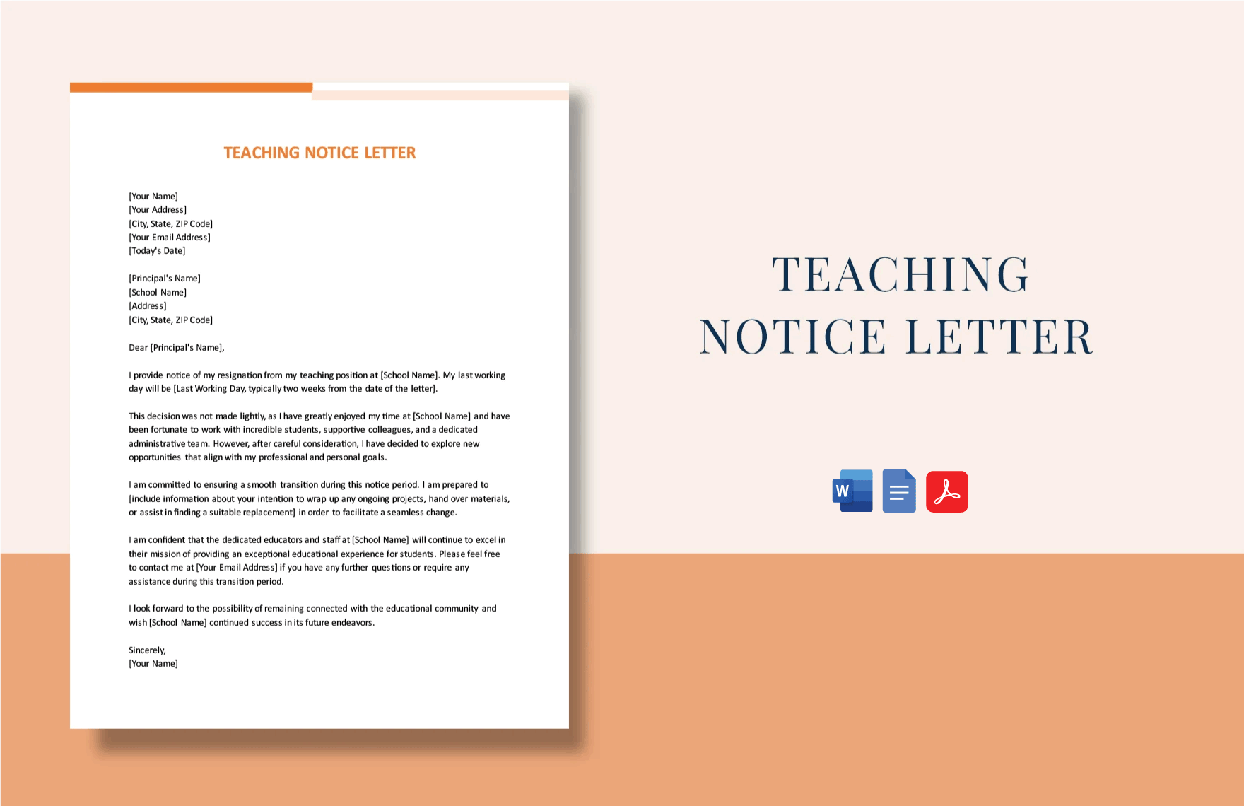 Teaching Notice Letter in Word, Google Docs, PDF