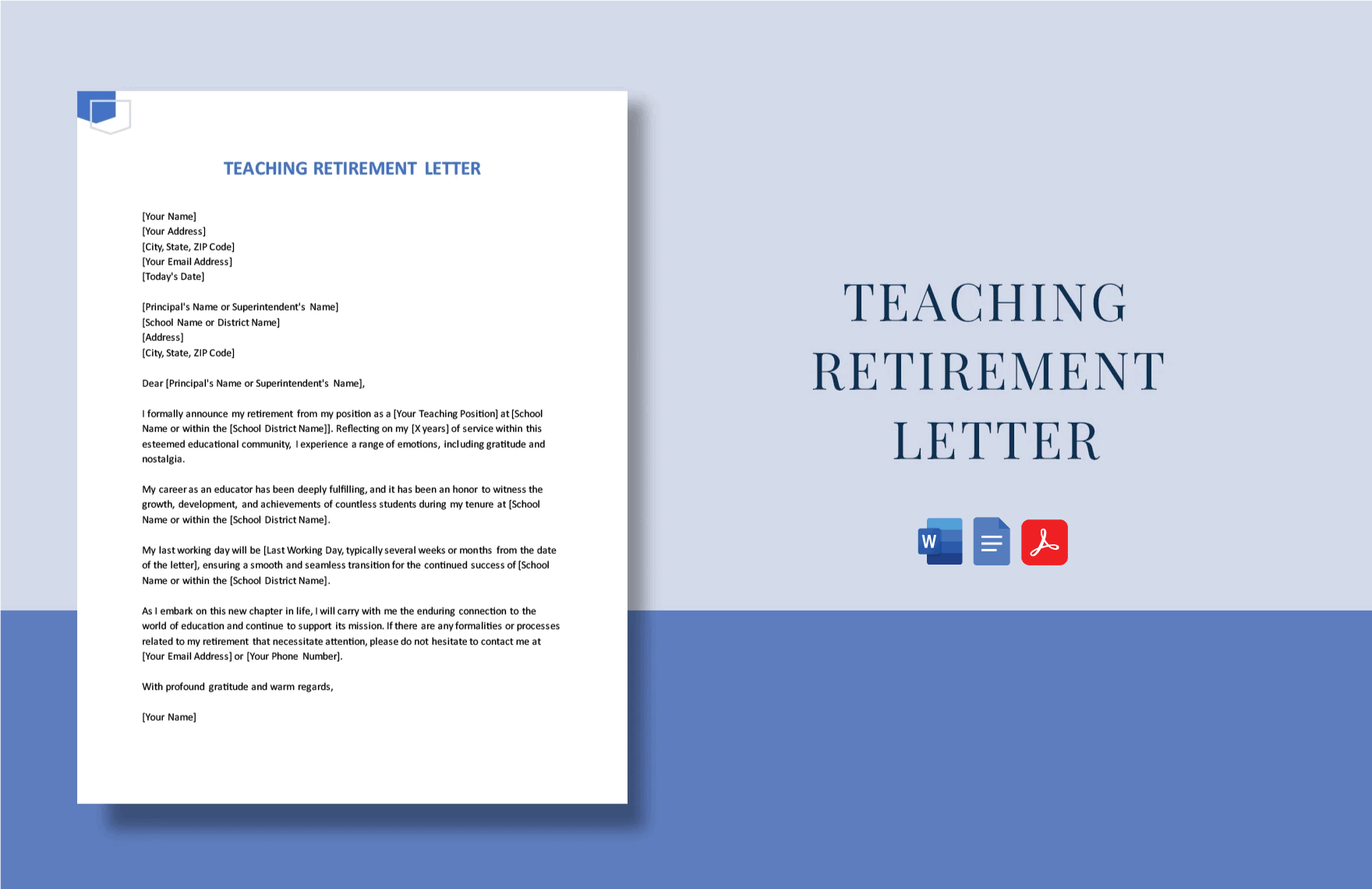 Teaching Retirement Letter in Word, Google Docs, PDF