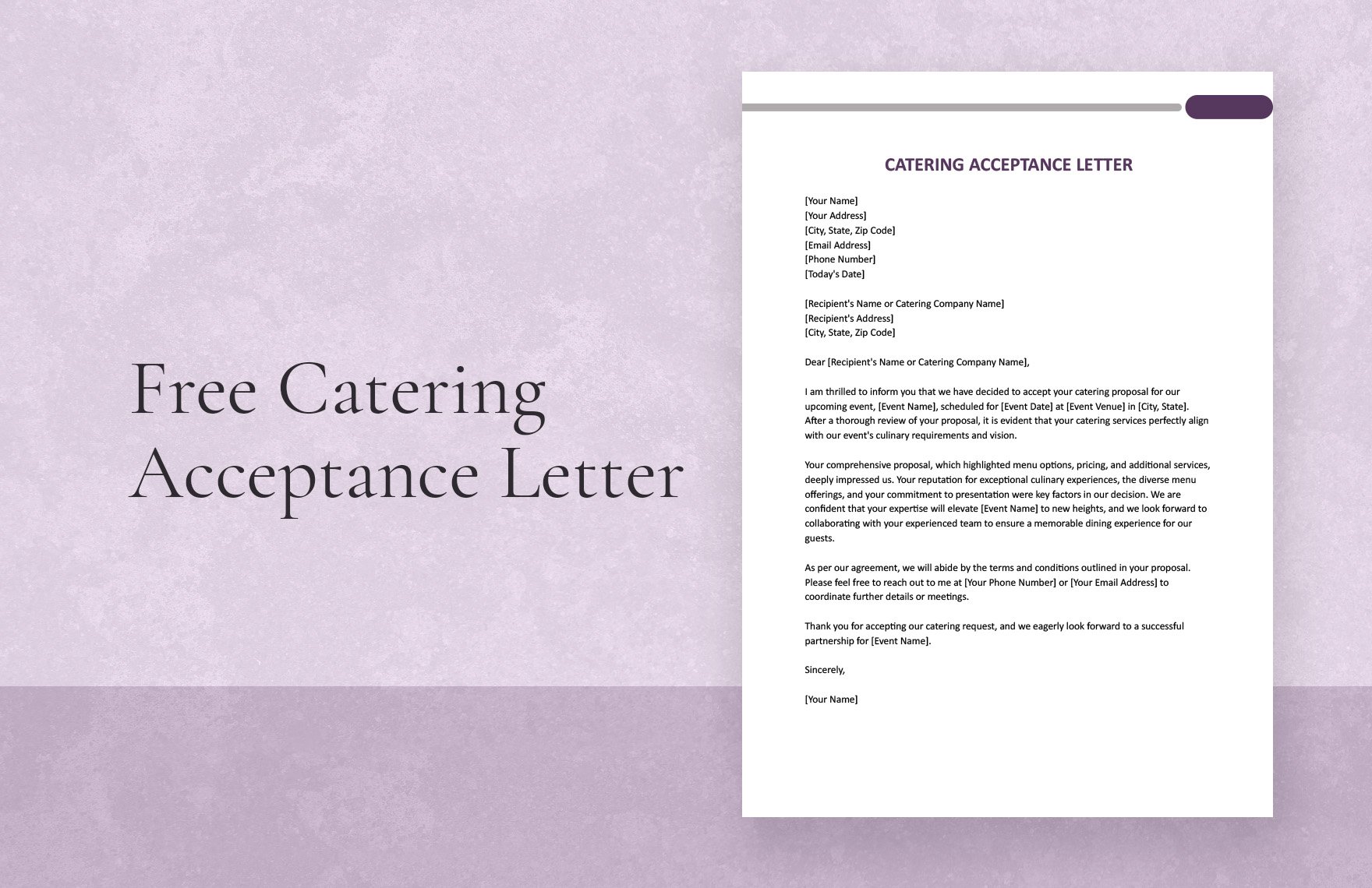 Free Catering Acceptance Letter