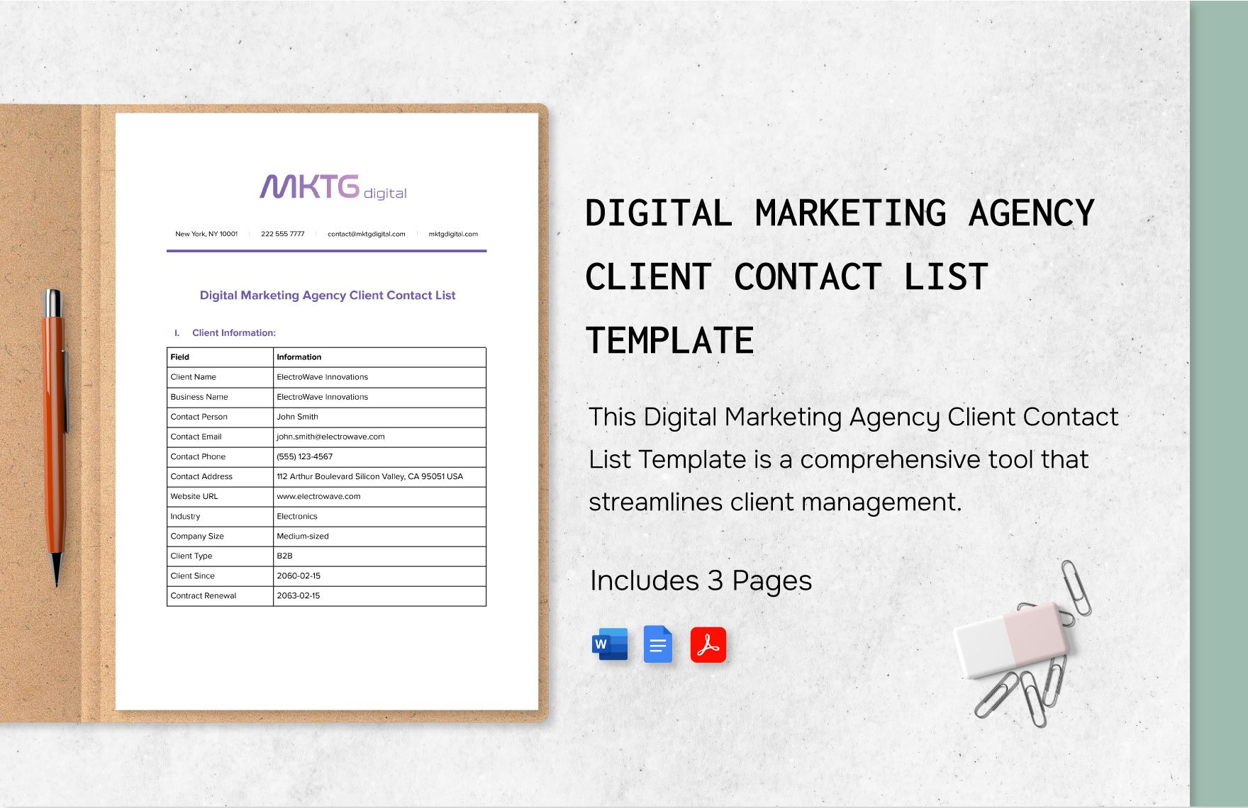 Digital Marketing Agency Client Contact List Template in Word, Google Docs, PDF
