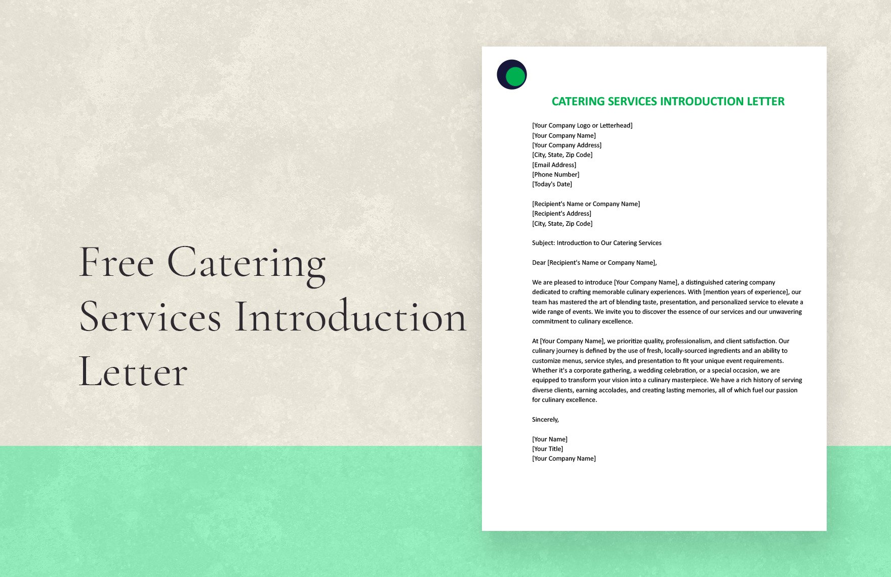 Free Catering Services Introduction Letter