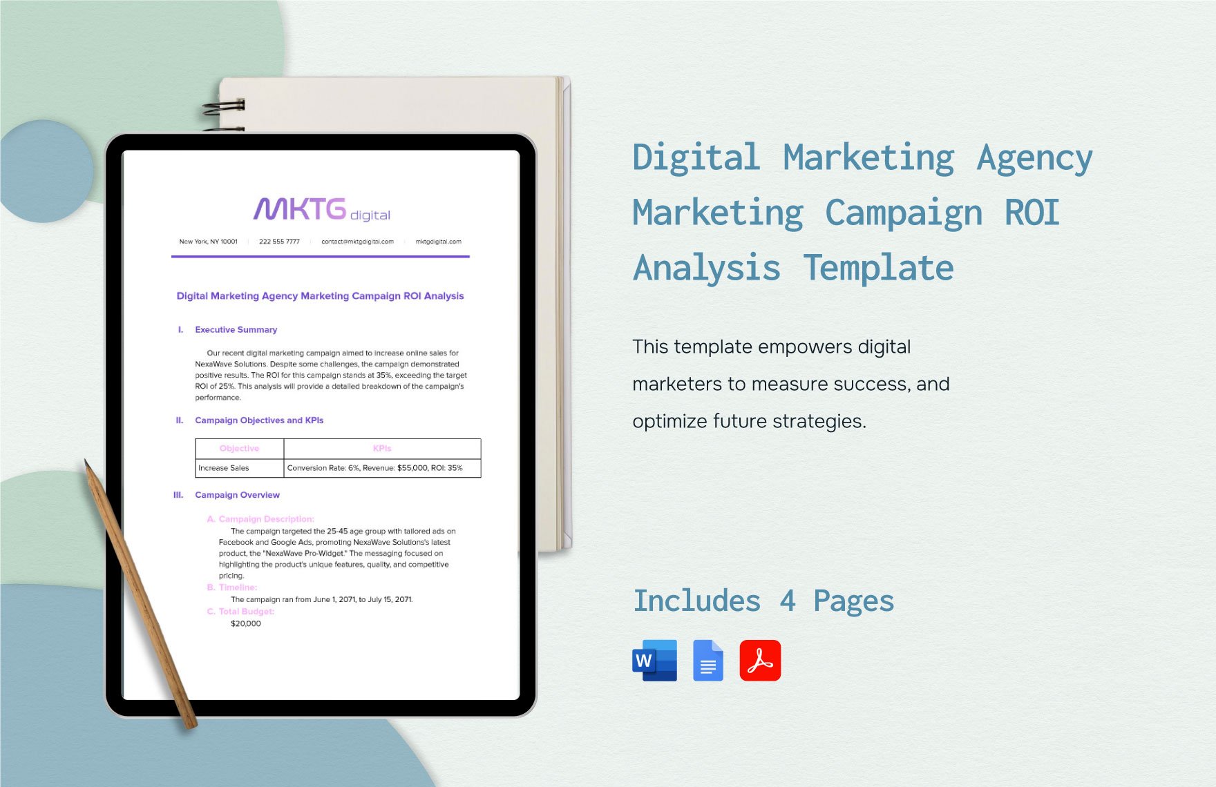 Digital Marketing Agency Marketing Campaign ROI Analysis Template