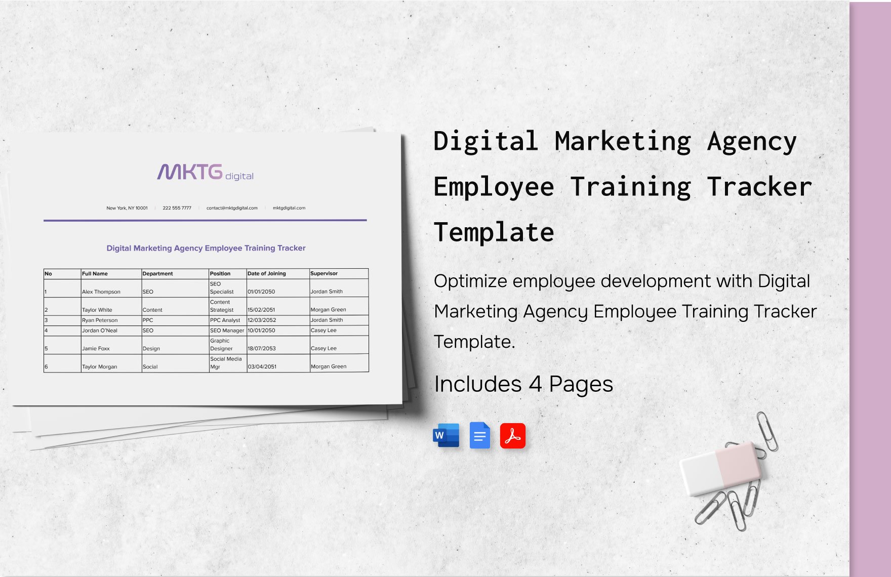 Digital Marketing Agency Employee Training Tracker Template in Word, Google Docs, PDF