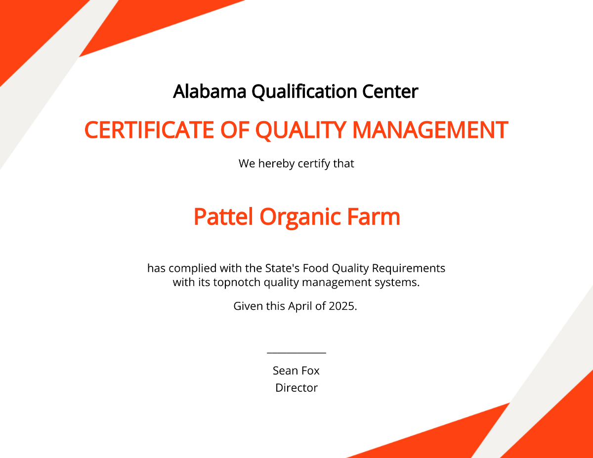 Quality Management Certificate Template